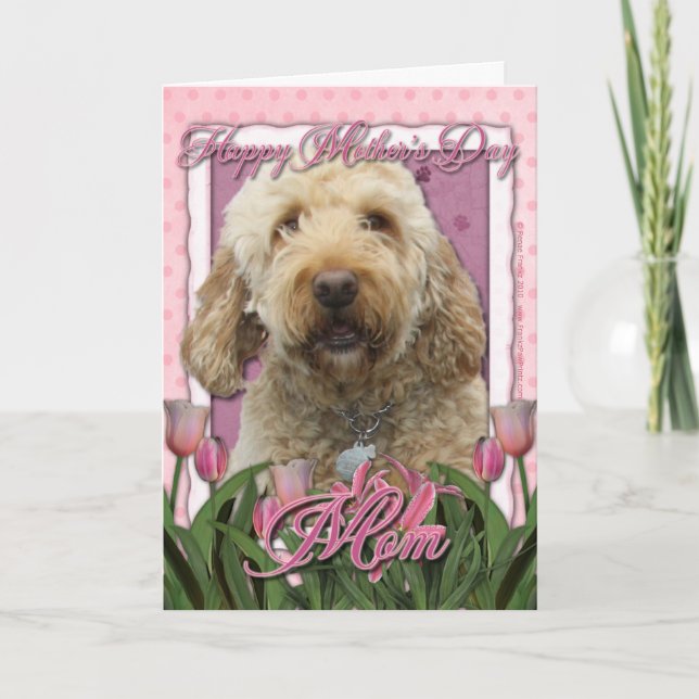 Mothers Day - Pink Tulips - Goldendoodle Card (Front)