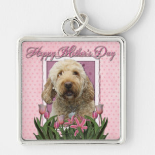 Mothers Day - Pink Tulips - Goldendoodle Key Ring