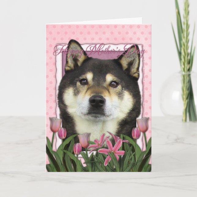 Mothers Day - Pink Tulips - Shiba Inu - Yasha Card (Front)