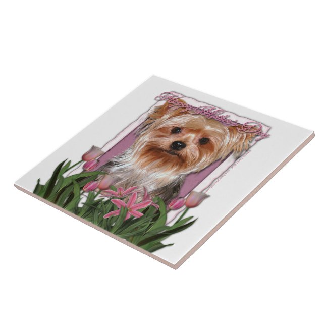 Mothers Day - Pink Tulips - Yorkshire Terrier Tile (Side)