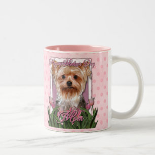 Mothers Day - Pink Tulips - Yorkshire Terrier Two-Tone Coffee Mug