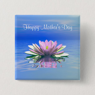 Mother's Day Pink Water Lily 15 Cm Square Badge