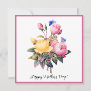 Mother's Day Pink Yellow Roses Purple Butterfly Holiday Card