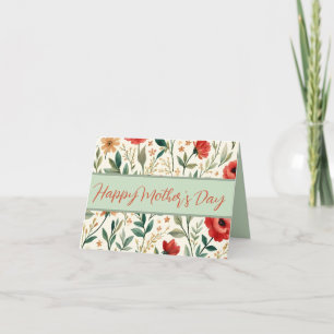 Mother's Day Pretty Floral Red & Teal  Thank You Card