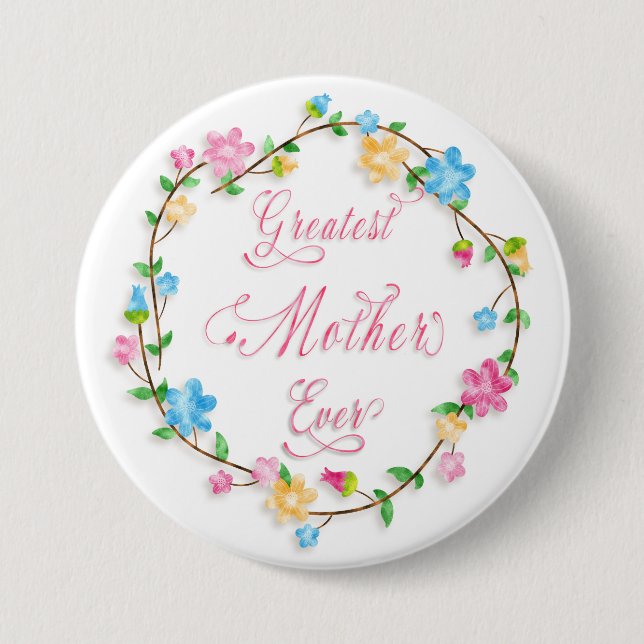 Mother's Day Pretty Floral Wreath Word Art 7.5 Cm Round Badge (Front)