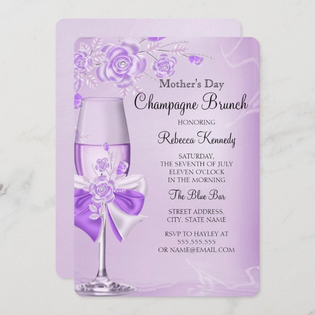 Mother's Day Pretty Lilac Rose Champagne Brunch Invitation (Front/Back)
