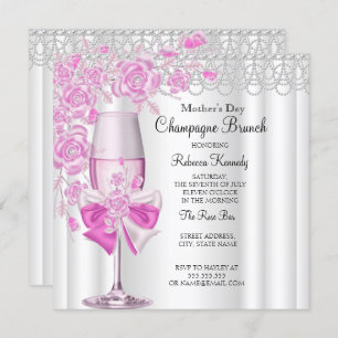 Mother's Day Pretty Pink Rose Champagne Brunch 2a Invitation