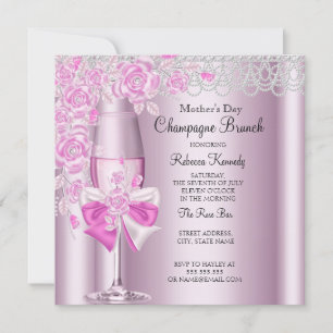 Mother's Day Pretty Pink Rose Champagne Brunch 2B Invitation