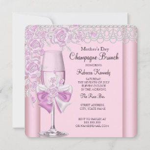 Mother's Day Pretty Pink Rose Champagne Brunch 2D Invitation