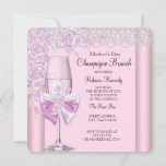 Mother's Day Pretty Pink Rose Champagne Brunch 2D Invitation<br><div class="desc">Mother's Day Champagne brunch Lunch Luncheon invitation. Elegant Pearls and bow champagne glass & pink pretty roses. Please note: All flat images!</div>