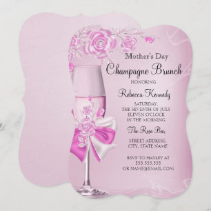 Mother's Day Pretty Pink Rose Champagne Brunch Invitation