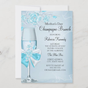 Mother's Day Pretty Teal Rose Champagne Brunch Invitation