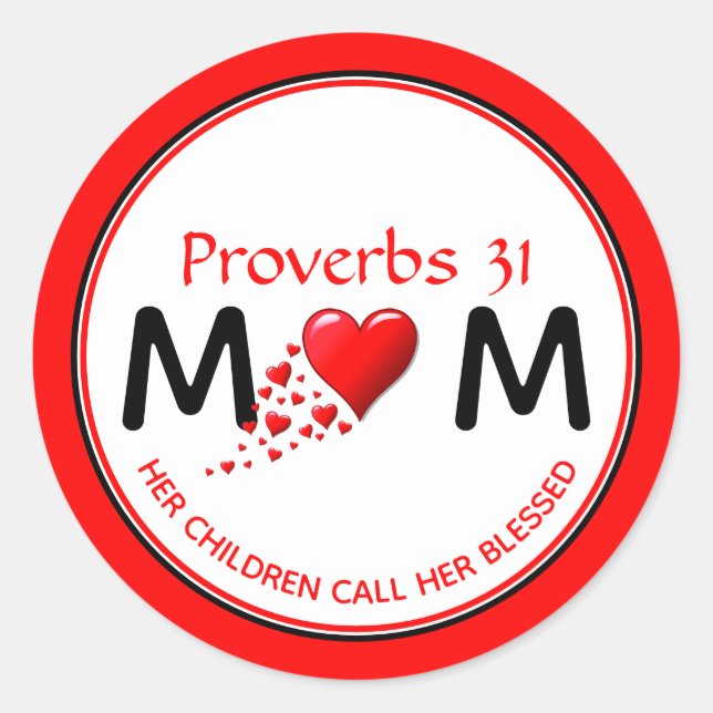 Mother's Day PROVERBS 31 Red Christian Classic Round Sticker (Front)