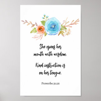 Mother's Day Proverbs Scripture Floral Watercolor  Poster