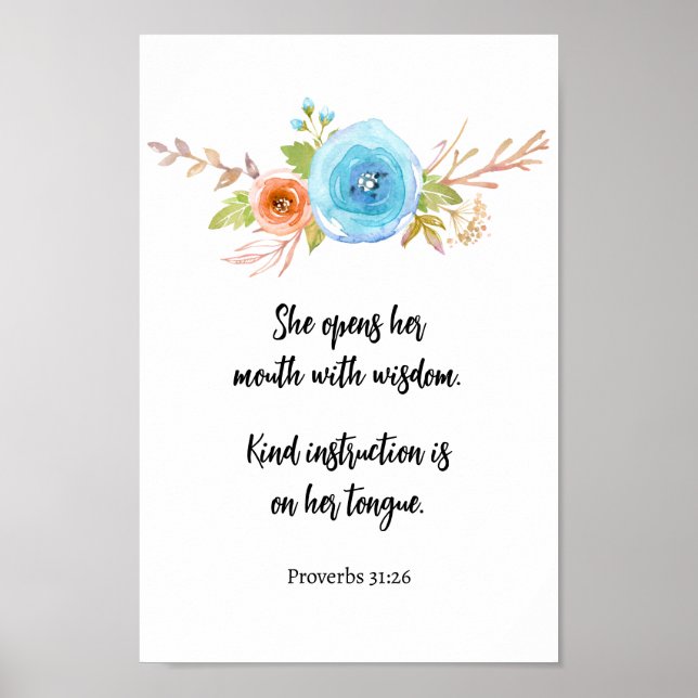 Mother's Day Proverbs Scripture Floral Watercolor  Poster (Front)