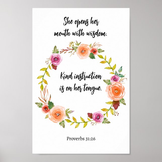 Mother's Day Proverbs Scripture Flower Watercolor  Poster (Front)