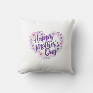 Mother's Day Purple Floral Heart   Throw Pillow