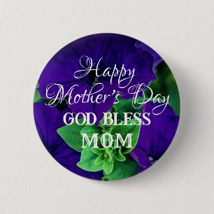 Mother's Day Purple Flower Photo God Bless Mom     6 Cm Round Badge