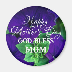 Mother's Day Purple Flower Photo God Bless Mom Magnet