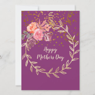 Mothers Day Purple Pink Burgundy Floral & Glitter Holiday Card