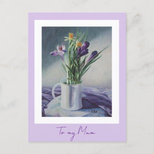 Mother's day purple vintage flowers painting art postcard