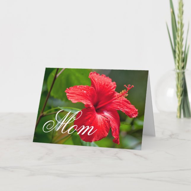 Mother's Day Red Hibiscus Tropical Flower Floral Card (Front)