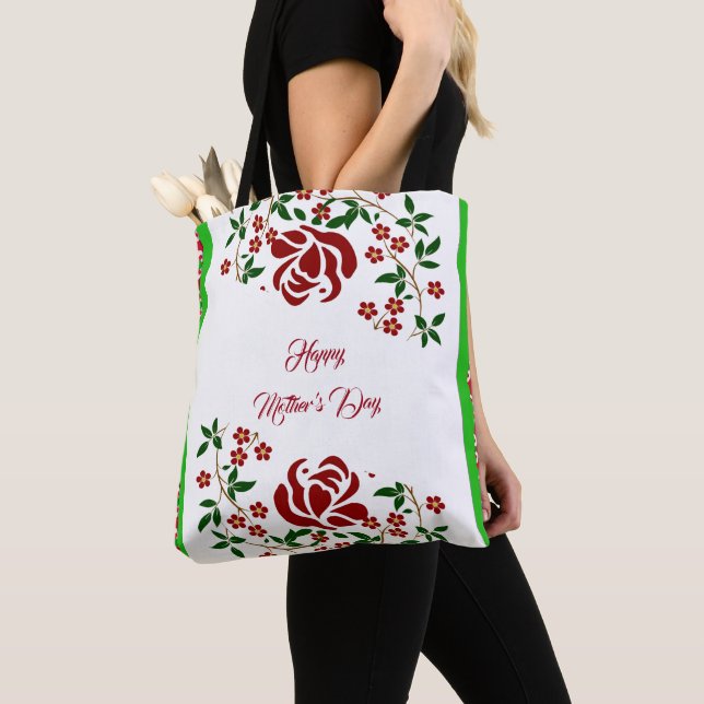 Mothers Day Red Roses Floral Foliage Greenery Cute Tote Bag (Close Up)
