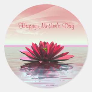 Mother's Day Red Water Lily Classic Round Sticker