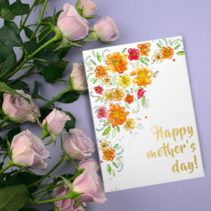Mother's day red yellow flower  foil greeting card
