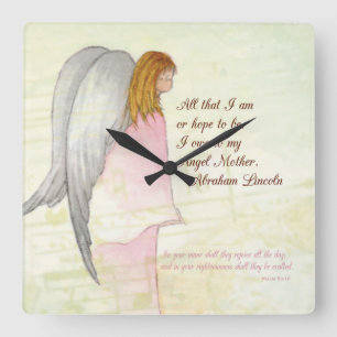 Mother's Day Religious Angel, Square Gift Wall Clock