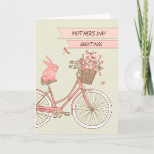 Mother's Day Retro Bicycle Rabbit & Flower Basket Card