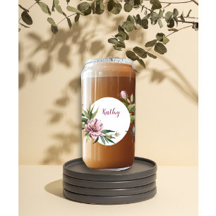 Mother's Day Romantic Rose Custom Name Floral Can Glass