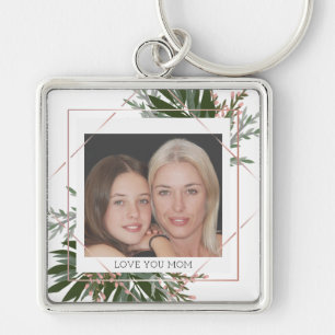 Mother's Day Rose Gold Floral Personalised Photo Key Ring