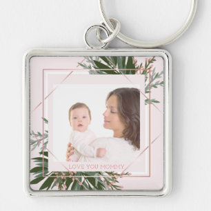 Mother's Day Rose Gold Floral Personalised Photo Key Ring