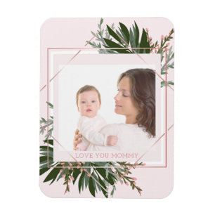 Mother's Day Rose Gold Floral Personalised Photo Magnet