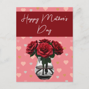 Mother's day roses bouquet floral elegant red postcard