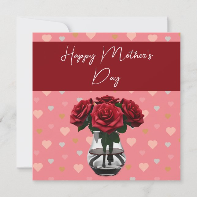 Mother's day roses bouquet floral elegant red thank you card (Front)