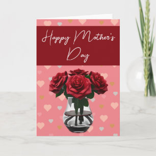 Mother's day roses in vase heart pattern thank you card