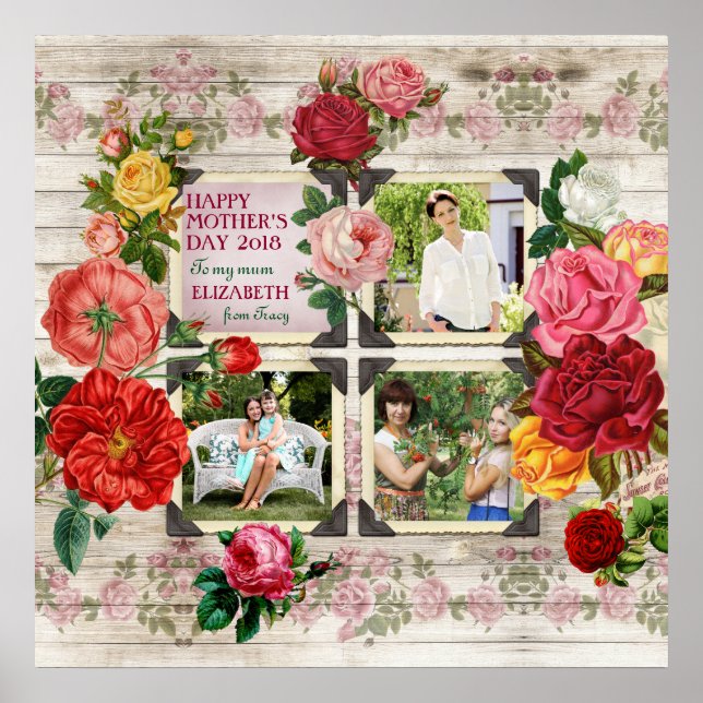 Mother's Day Roses Instagram Vintage Photo Collage Poster (Front)