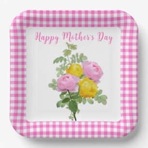 Mother's Day Roses with Pink Gingham Paper Plate