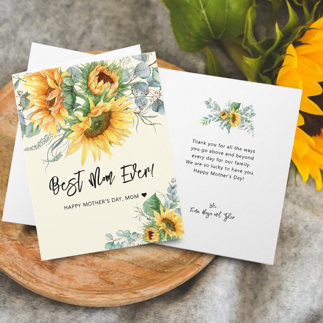 Mother's Day Rustic Sunflower Eucalyptus Greenery Card (Mother's Day Rustic Sunflower Eucalyptus Greenery Card)