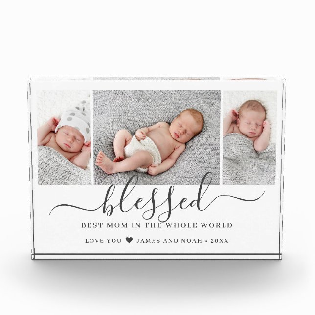 Mother's Day Script Blessed Best Mum Ever Photo Block (Front)