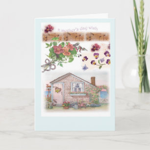 MOTHER'S DAY SEASIDE COTTAGE FLORAL GREETING CARD