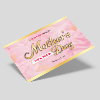 Mother's Day Service Church Invitation Pink & Gold Postcard
