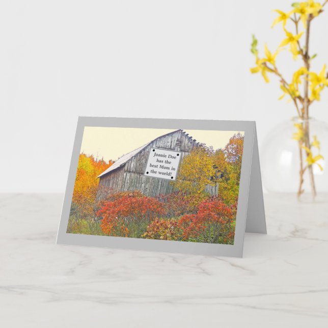 MOTHER'S DAY SIGN ON RUSTIC BARN /PERSONALIZE CARD (Yellow Flower)