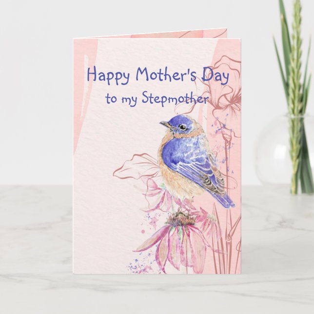 Mother's Day Stepmother Bluebird Garden Bird Card (Front)