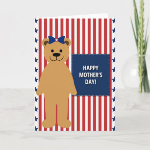 Mothers Day Striped Bear Bow Card