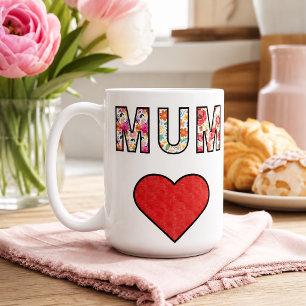 Mothers Day Stylish Modern Floral Mum Heart Coffee Mug