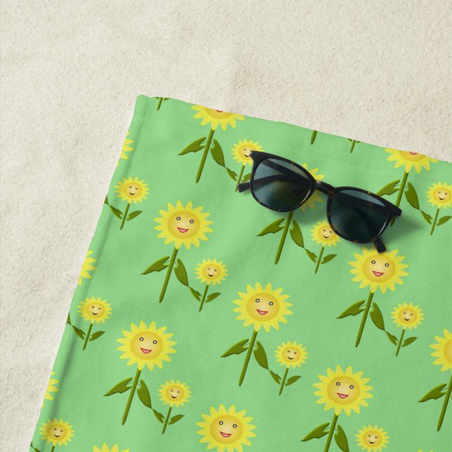 Mothers Day Sunflowers Patterned Beach Towel (In Situ)