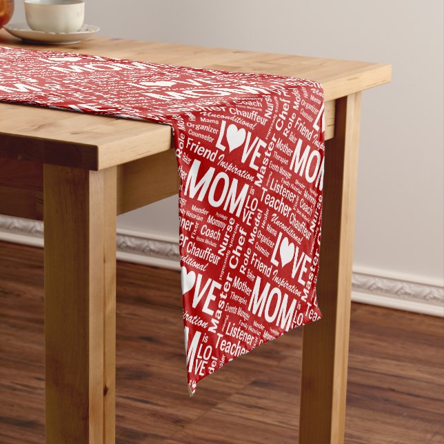Mothers Day Super Do it All Mum Red and White Medium Table Runner (In Situ)
